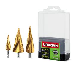 URAGAN 3 шт, 4-38мм, винтовая спираль, набор сверл ступенчатых (29658-4-38-H3) - 1