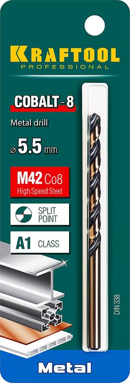 KRAFTOOL Cobalt, 5.5 х 93 мм, сталь М42, HSS-Co(8%), сверло по металлу (29656-5.5) - 2