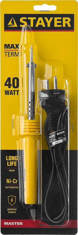 STAYER MAXTerm, 40 Вт, конус, электропаяльник с пластиковой рукояткой (55305-40) - 2