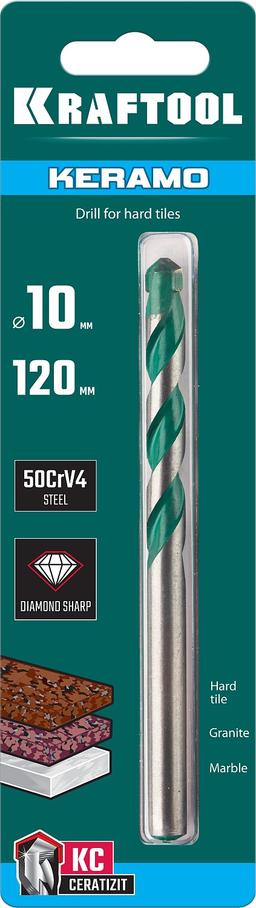 KRAFTOOL Keramo, 10 х 120 мм, тв.сплав КС, сверло по керамограниту (29175-080-4) - 2