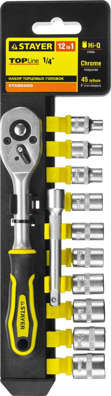STAYER RSS 12S, 12 предм., (1/4"), набор торцовых головок и бит-головок (27754-H12)