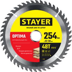 STAYER  Optima, 254 x 32/30 мм, 48Т, оптимальный рез, пильный диск по дереву (3681-254-32-48) - 1