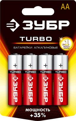 ЗУБР  TURBO, АА х 4, 1.5 В, алкалиновая батарейка  (59213-4C) - 1
