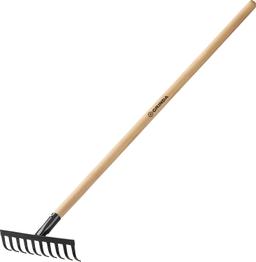 GRINDA  GT-10 WOOD, 260 х 80 х 1300 мм, 10 прямых зубцов, углерод. сталь, антикор. покрытие, черенок дерев. высш. сорт, садовые грабли (39583-10) - 1