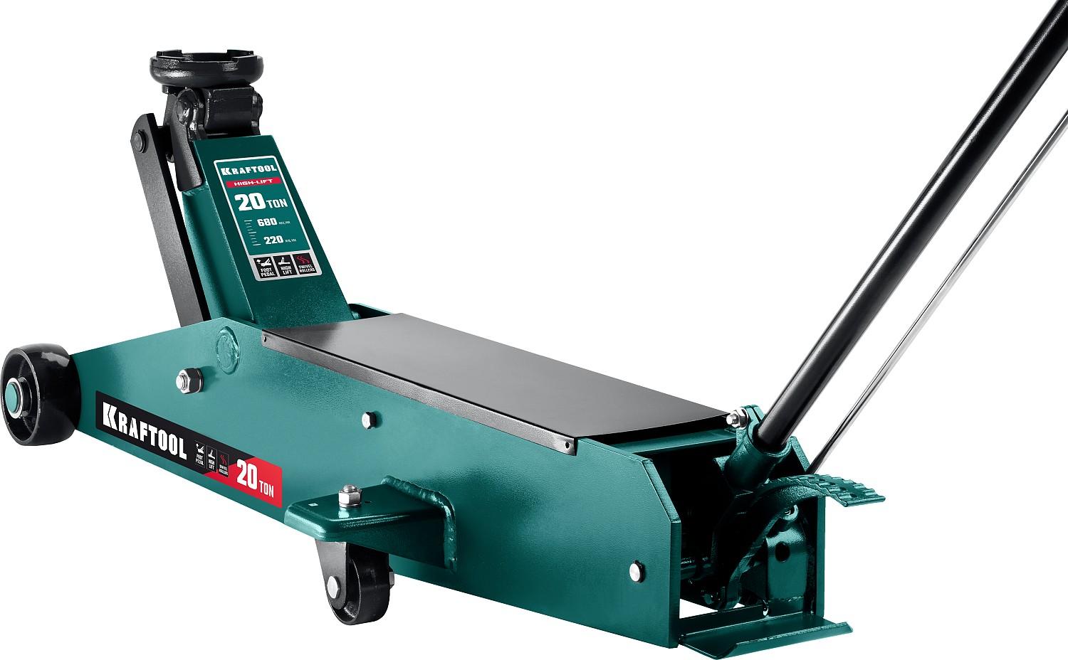 KRAFTOOL  HIGH-LIFT, 20 т, 220 - 680 мм, для тяжелой техники, подкатной домкрат (43455-20)