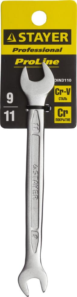 STAYER 9 x 11 мм, рожковый гаечный ключ, Professional (27035-09-11) - 2
