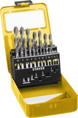 STAYER  HSS-R, 19 шт, (1-10 мм), быстрорежущая сталь P6M5, класс В, мет.бокс, набор сверл по металлу, Professional (29602-H19-M) - 1