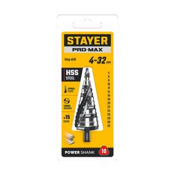 STAYER Pro-Max 4-32мм, 15 ступеней, винтовая спираль, сверло ступенчатое (29661-4-32-15) - 2
