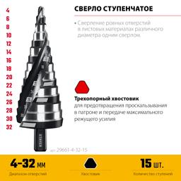 STAYER Pro-Max 4-32мм, 15 ступеней, винтовая спираль, сверло ступенчатое (29661-4-32-15) - 3