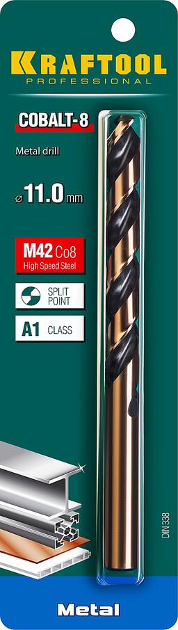 KRAFTOOL Cobalt, 11.0 х 142 мм, сталь М42, HSS-Co(8%), сверло по металлу (29656-11) - 2