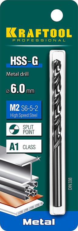 KRAFTOOL HSS-G, 6.0 х 93 мм, сталь P6M5, сверло по металлу (29651-6) - 2