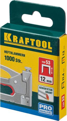 KRAFTOOL тип 53 (A/10/JT21) 12 мм, 1000 шт, калибр 23GA, скобы для степлера (31670-12) - 2