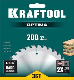 KRAFTOOL Optima, 200 х 32 мм, 36Т, пильный диск по дереву (36951-200-32) - 2