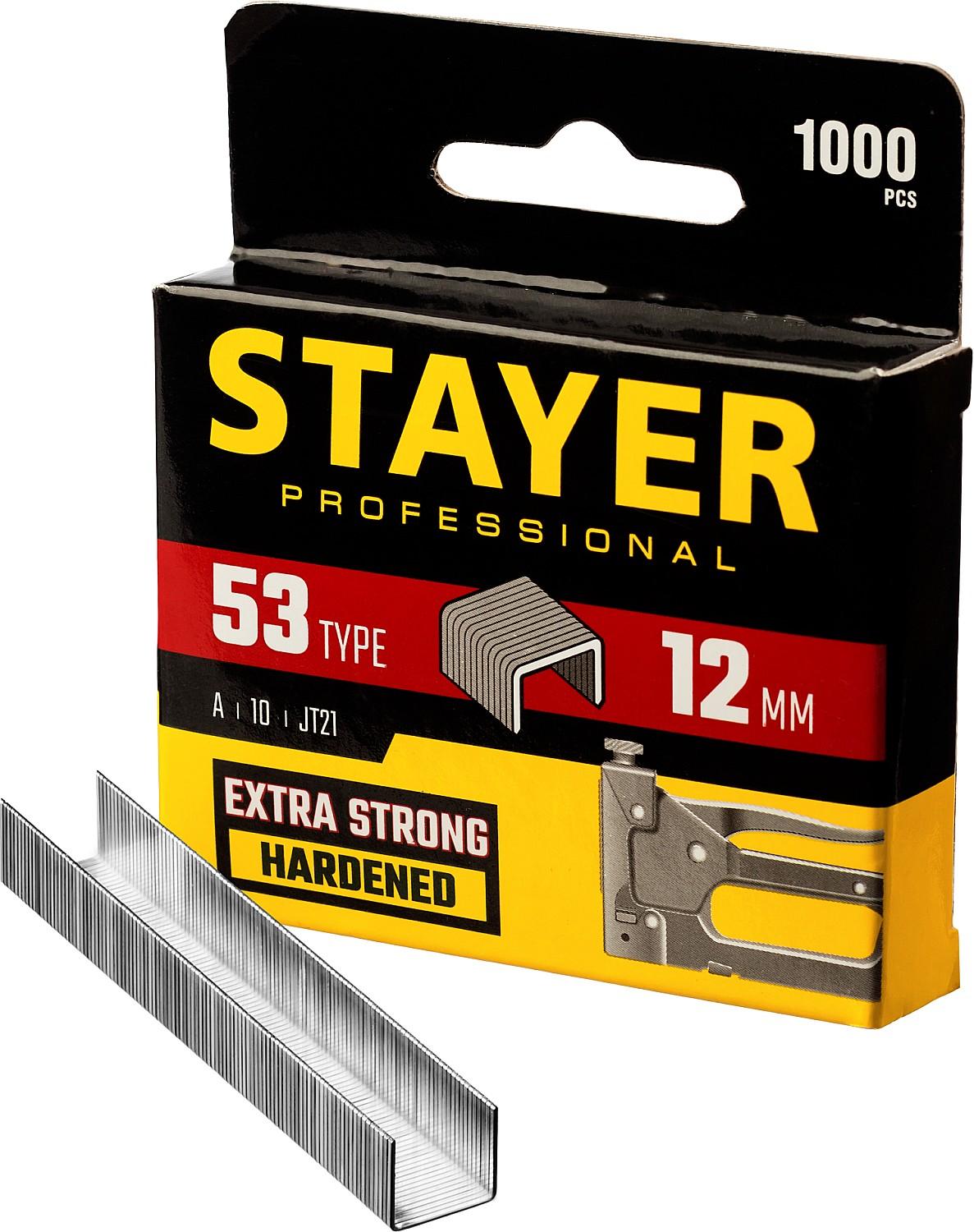 STAYER  тип 53 (A/10/JT21), 12 мм, 1000 шт, калибр 23GA, скобы для степлера, Professional (3159-12)