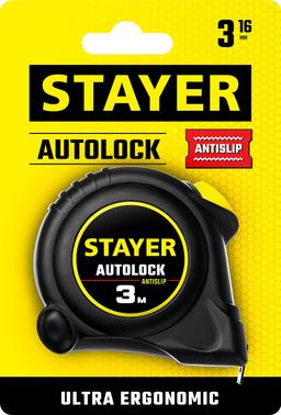 STAYER  AutoLock, 3 м х 16 мм, рулетка с автостопом (2-34126-03-16) - 2