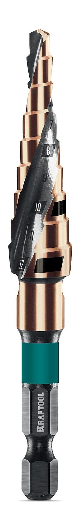 KRAFTOOL COBALT 4-12мм, 9 ступеней, азотирование, винтовая спираль, сверло ступенчатое(29691-4-12-9) - 1