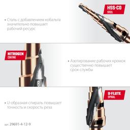 KRAFTOOL COBALT 4-12мм, 9 ступеней, азотирование, винтовая спираль, сверло ступенчатое(29691-4-12-9) - 5