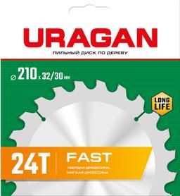 URAGAN Fast, 210 х 32/30 мм, 24Т, пильный диск по дереву (36800-210-32-24) - 2