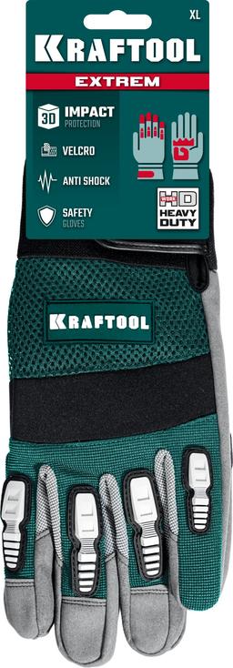 KRAFTOOL EXTREM, XL, для тяжелых мех. Работ, антивибрационные, с резиновыми накладками, профессиональные комбинированные перчатки (11287-XL) - 2