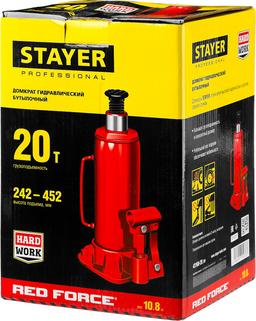 STAYER  RED FORCE, 20 т, 242 - 452 мм, бутылочный гидравлический домкрат, Professional (43160-20) - 3