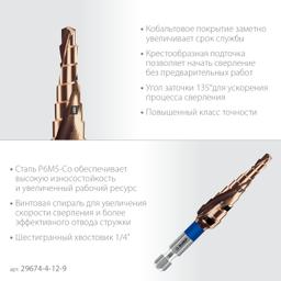 ЗУБР КОБАЛЬТ 4-12мм, 9 ступеней, винтовая проточка, сверло ступенчатое, серия Профессионал(29674-4-12-9) - 4