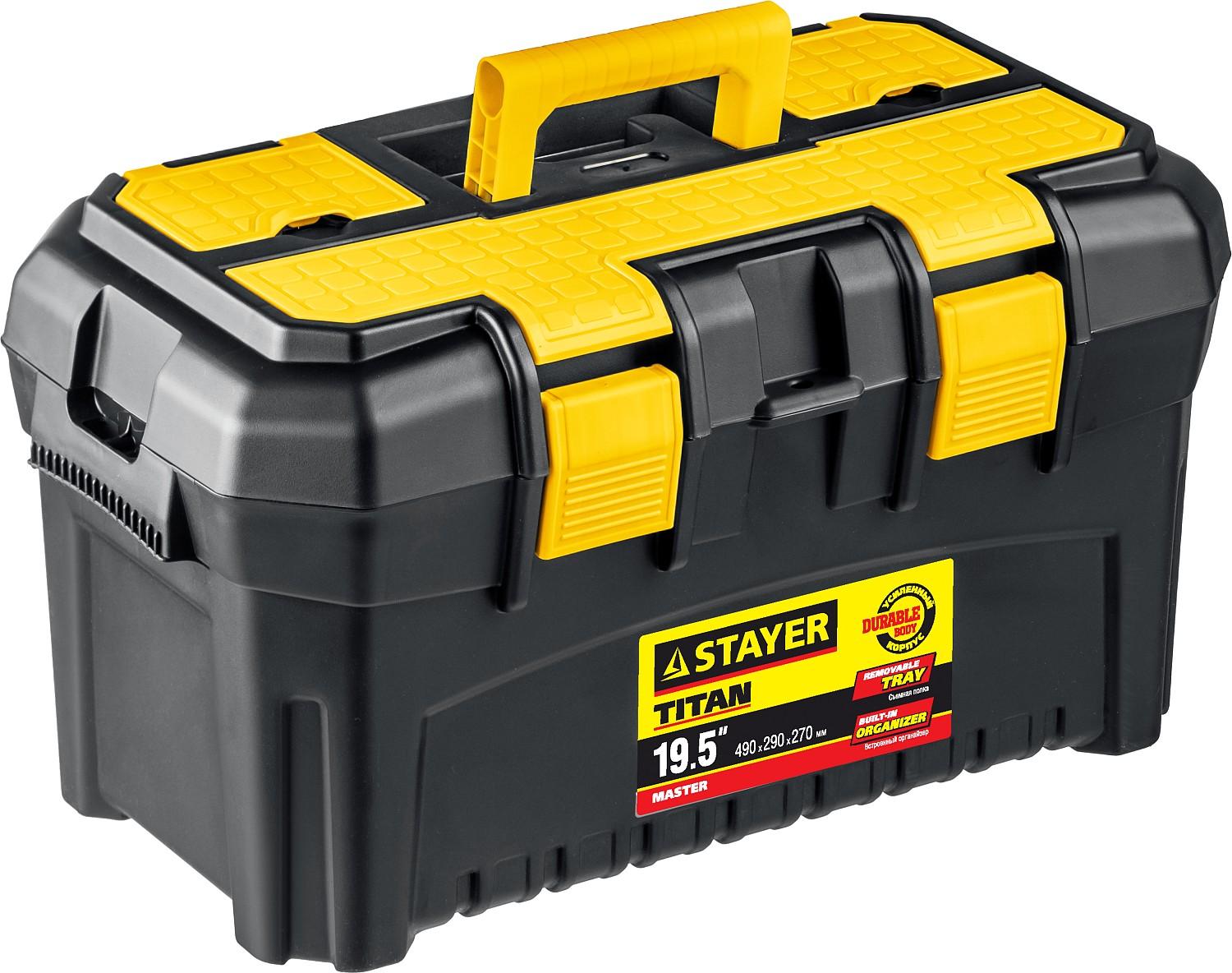 STAYER TITAN-19, 490 x 290 x 270 мм, (19"), пластиковый ящик для инструментов (38016-19)