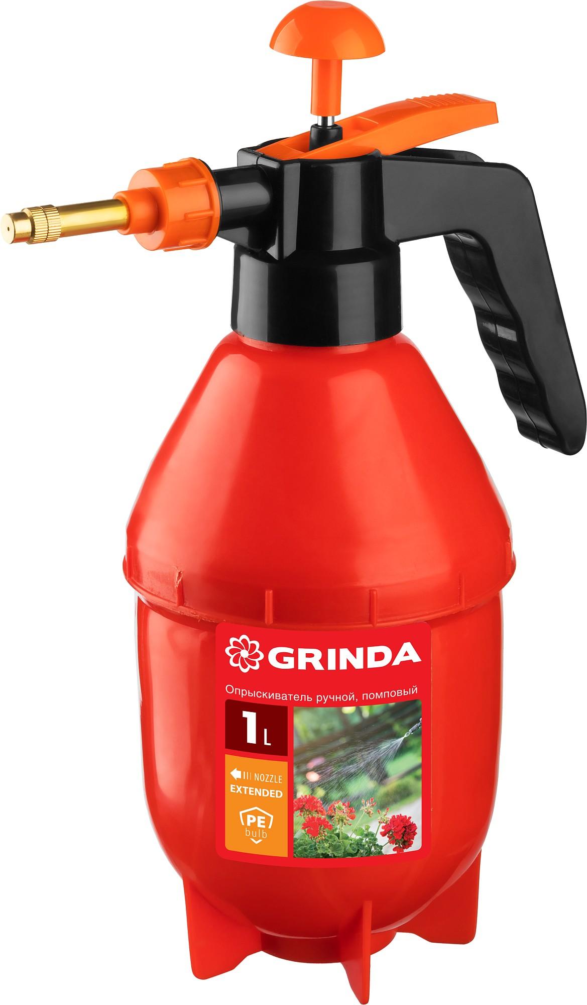 GRINDA  PS-1E, объем 1 л, ручной, с удлинённым соплом, колба из полиэтилена, помповый опрыскиватель (40366)