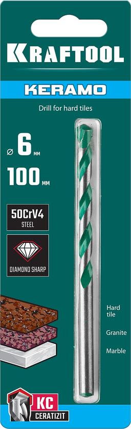 KRAFTOOL Keramo, 6 х 100 мм, тв.сплав КС, сверло по керамограниту (29175-080-4) - 2