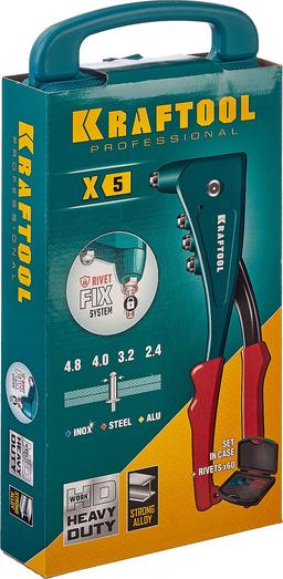 KRAFTOOL X-5F, 2.4 - 4.8 мм, удержание заклепки, литой заклепочник в кейсе (31173-H6) - 3