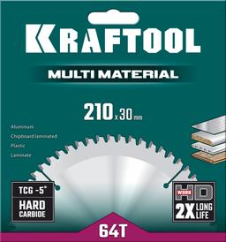 KRAFTOOL Multi Material, 210 х 30 мм, 64Т, пильный диск по алюминию (36953-210-30) - 2