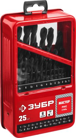 ЗУБР 25 шт, (1-13 мм), сталь Р4М2, класс В, мет.бокс, набор сверл по металлу (29605-H25) - 2