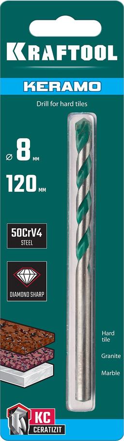 KRAFTOOL Keramo, 8 х 120 мм, тв.сплав КС, сверло по керамограниту (29175-080-4) - 2