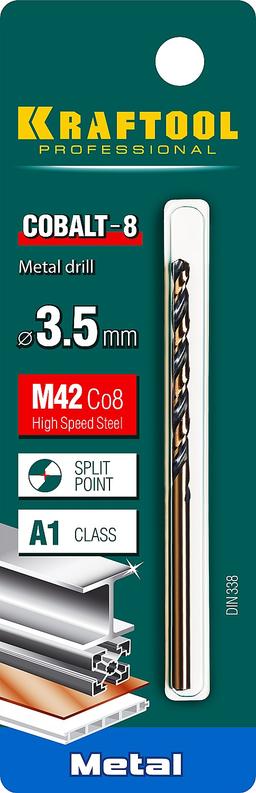 KRAFTOOL Cobalt, 3.5 х 70 мм, сталь М42, HSS-Co(8%), сверло по металлу (29656-3.5) - 2