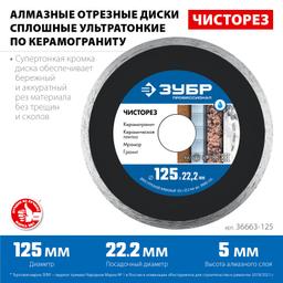 ЗУБР Чисторез, 125 мм, (22.2 мм, 5 х 1.1 мм), сплошной алмазный диск, Профессионал (36663-125) - 2