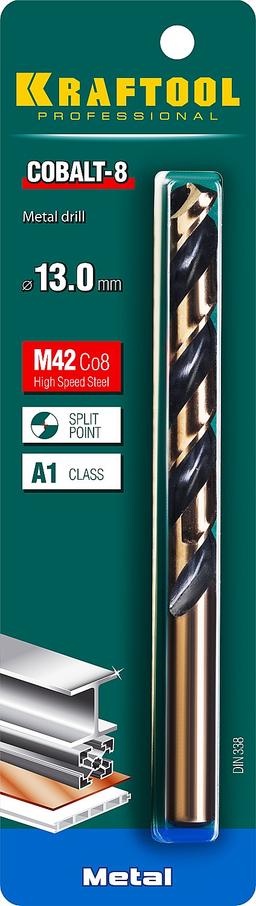 KRAFTOOL Cobalt, 13.0 х 151 мм, сталь М42, HSS-Co(8%), сверло по металлу (29656-13) - 2