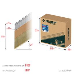 ЗУБР SN34 (D34) 90 х 3.1 мм, реечные гвозди рифленые оцинкованные, 3000 шт (305399-90) - 8