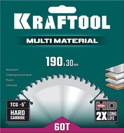KRAFTOOL Multi Material, 190 х 30 мм, 60Т, пильный диск по алюминию (36953-190-30) - 2