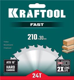 KRAFTOOL Fast, 210 х 30 мм, 24Т, пильный диск по дереву (36950-210-30) - 2