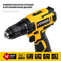 STEHER 12 В, 30 Н·м, 1 АКБ (2 А·ч), дрель-шуруповерт, кейс (CD-120-1) - 5
