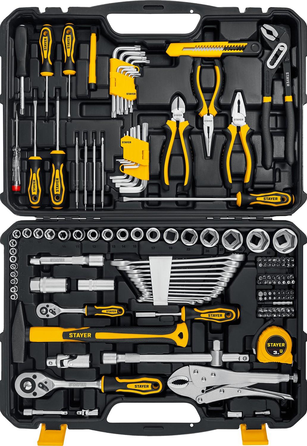 STAYER UNIVERSAL 150, 150 предм., (1/2"+ 1/4"), универсальный набор инструмента, Professional (27710-H150)