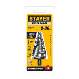 STAYER Pro-Max 9-36мм, 10 ступеней, винтовая спираль, сверло ступенчатое (29661-9-36-10) - 2