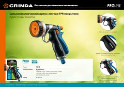 GRINDA RM-8, 8 режимов, курок сзади, металлический с TPR, поливочный пистолет, PROLine (8-427143) - 6