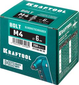 KRAFTOOL Bolt, М4 x 8 мм, штифт 10 мм, 200 шт, стальные винтовые заклепки (311709-04-10) - 2