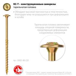 ЗУБР КС-Т, 220 х 8.0 мм, TX40, тарельчатая головка, желтый цинк, 50 шт, конструкционный саморез, Профессионал (30051-80-220) - 2
