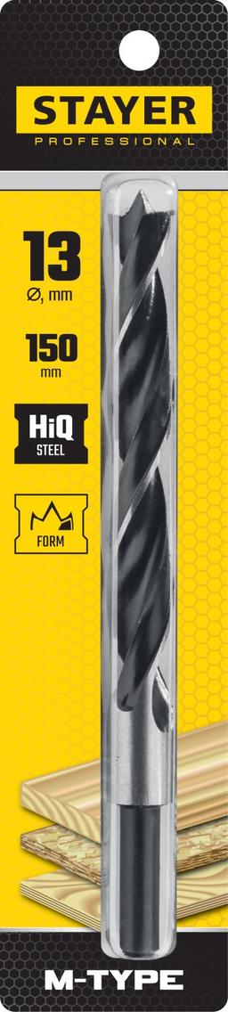 STAYER M-type, 13.0 x 150/95 мм, М-образная заточка, спиральное сверло по дереву (2942-150-13) - 2