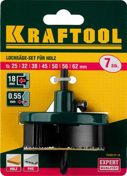 KRAFTOOL 7 шт, (25-32-38-45-50-56-62 х 18 мм), наборная кольцевая пила по дереву (29580-H7-18) - 2