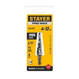 STAYER Pro-Max 4-12мм, 9 ступеней, винтовая спираль, сверло ступенчатое (29661-4-12-9) - 2
