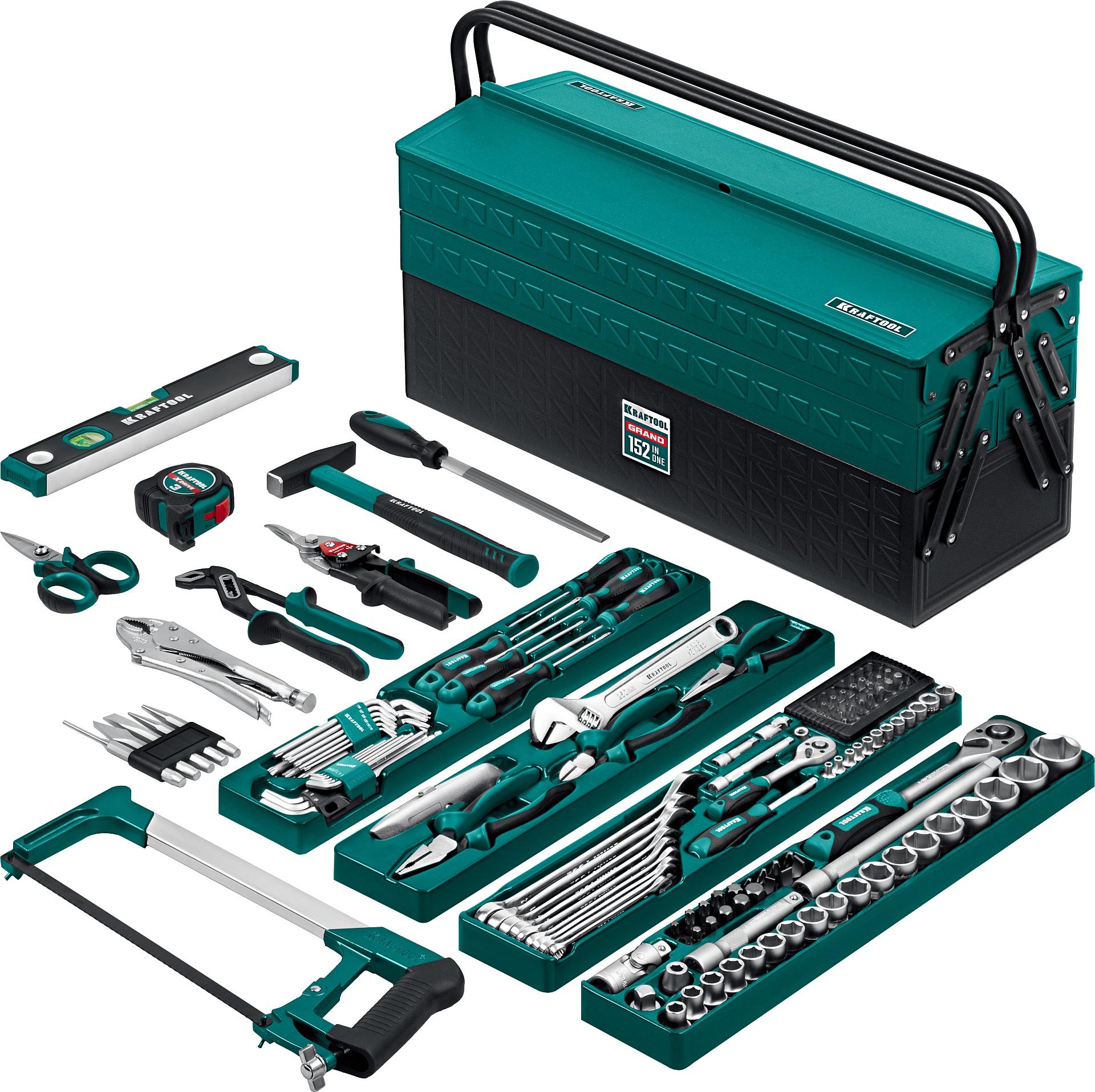 KRAFTOOL GRAND-152, 152 предм., (1/2"+1/4"), Универсальный набор инструмента (27978-H152)