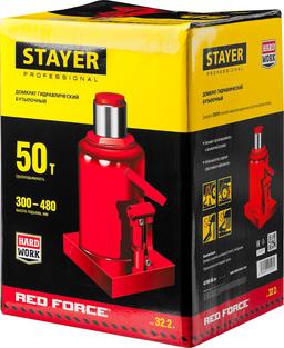 STAYER RED FORCE, 50 т, 300 - 480 мм, бутылочный гидравлический домкрат, Professional (43160-50) - 1