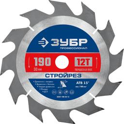 ЗУБР Стройрез, 190 х 30 мм, 12Т, пильный диск по строительной древесине, Профессионал (36931-190-30-12) - 1